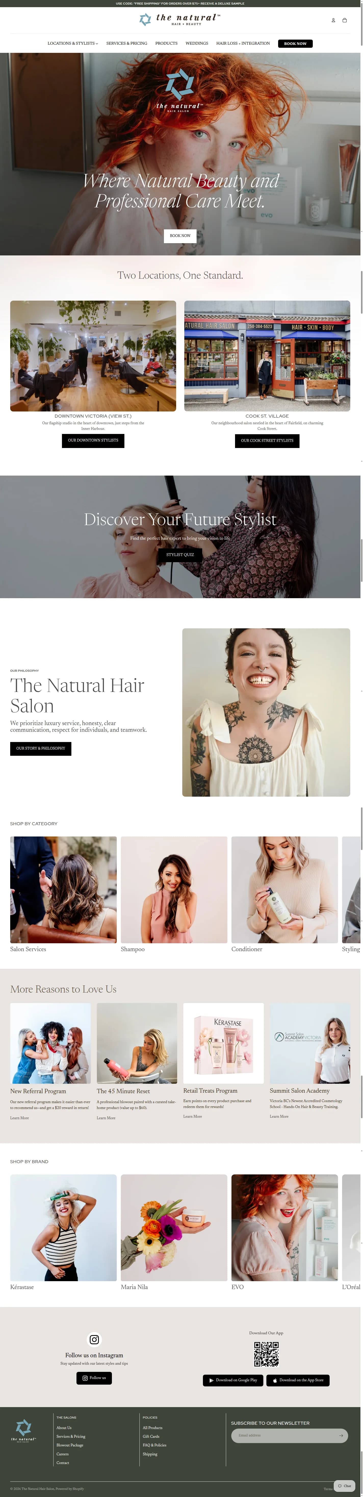 The Natural Hair Salon website design, full page
