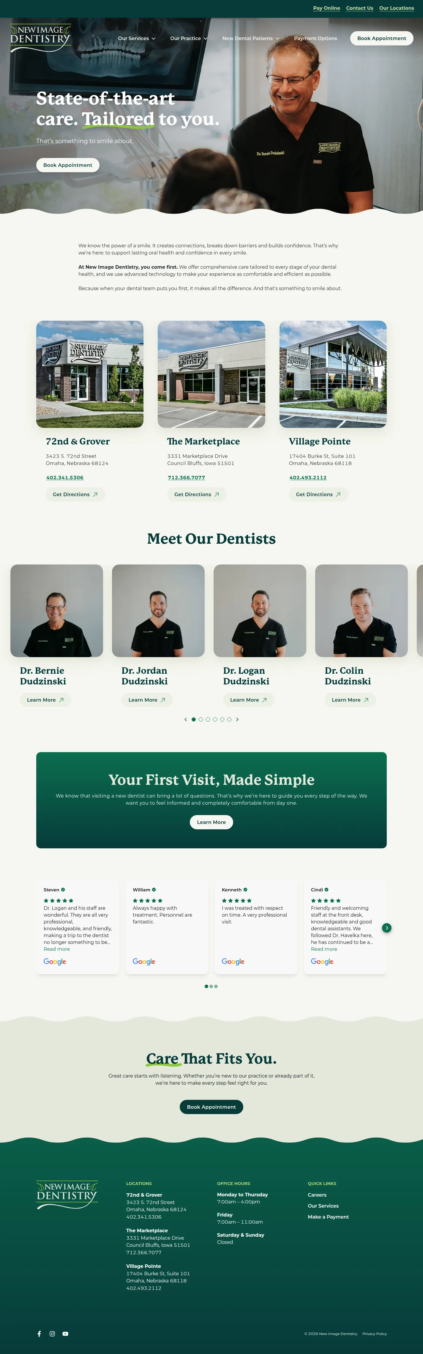 New Image Dentistry website design, full page