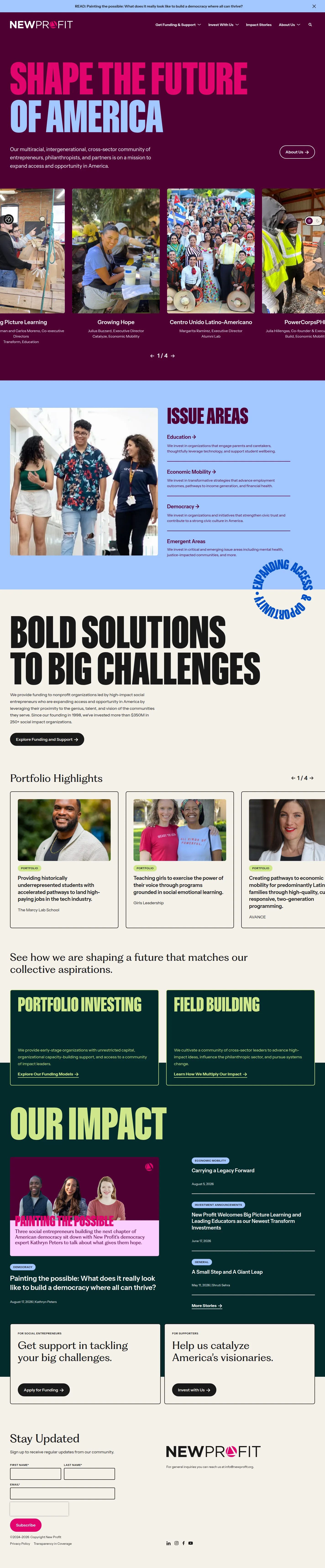 New Profit website design, full page