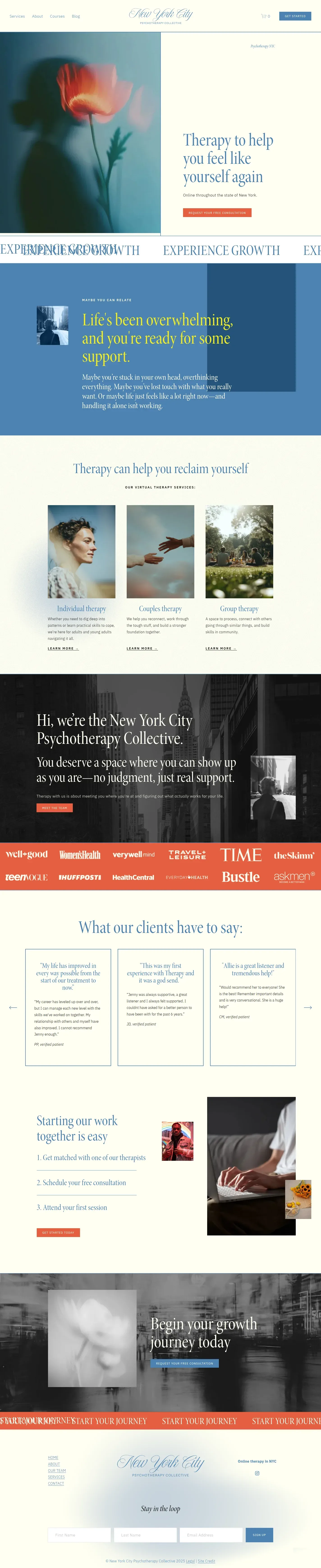 New York City Psychotherapy Collective website design, full page