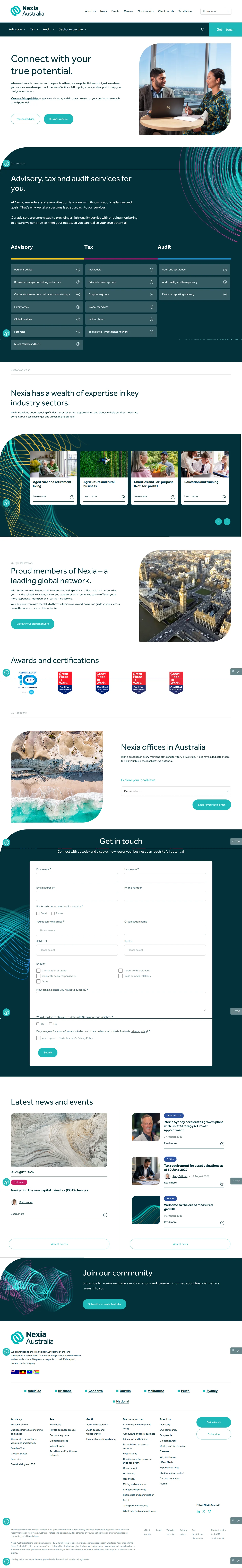 Nexia Australiaのウェブサイトデザイン(ページ全体)