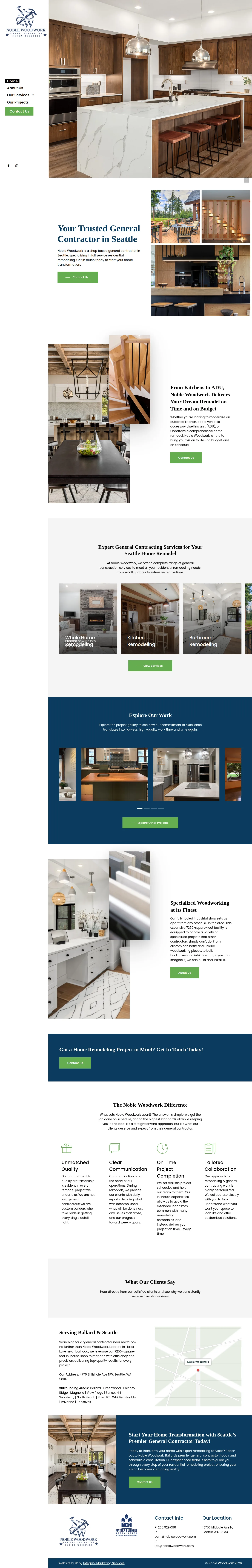 Noble Woodwork website design, full page