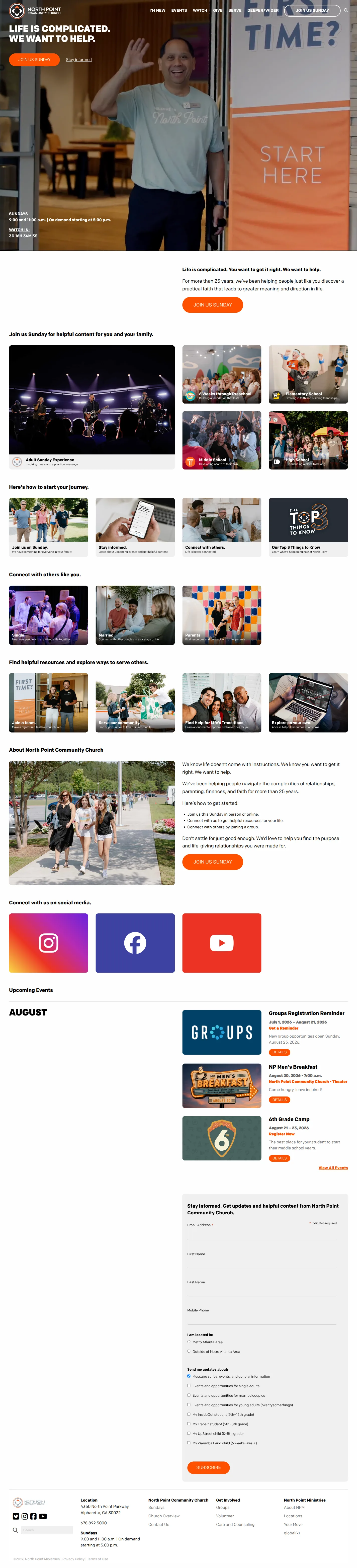 North Point Community Church website design, full page