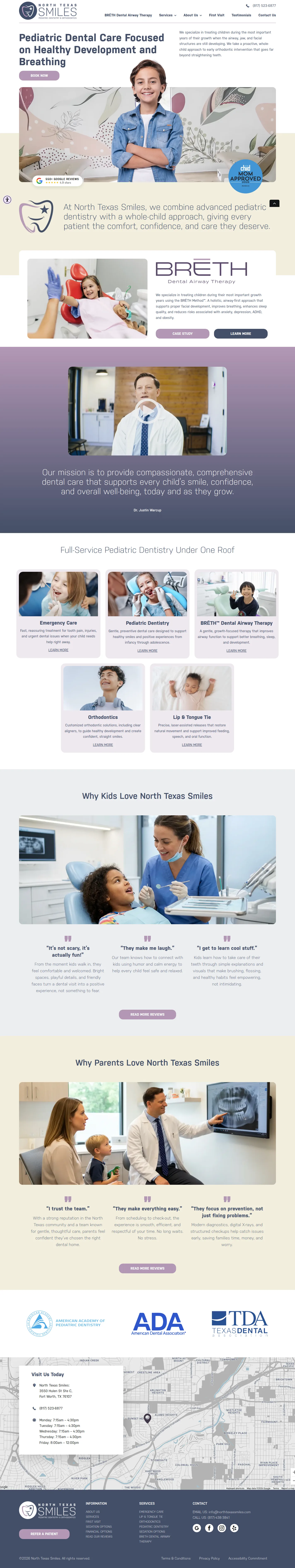 North Texas Smiles website design, full page