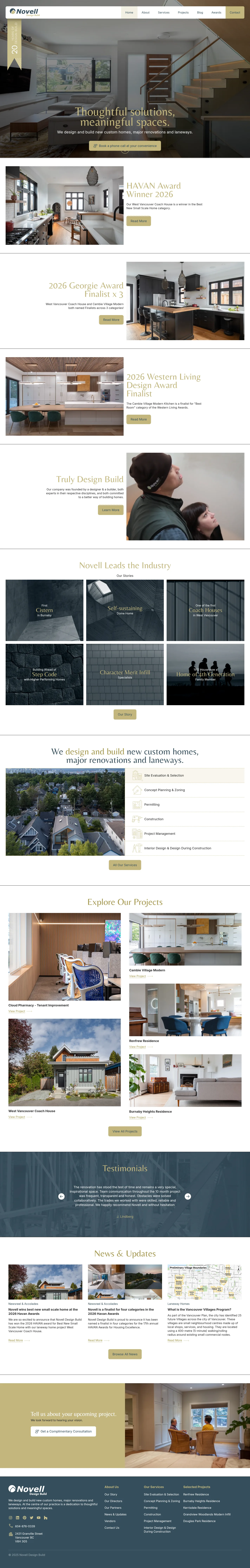 Novell Design Build website design, full page