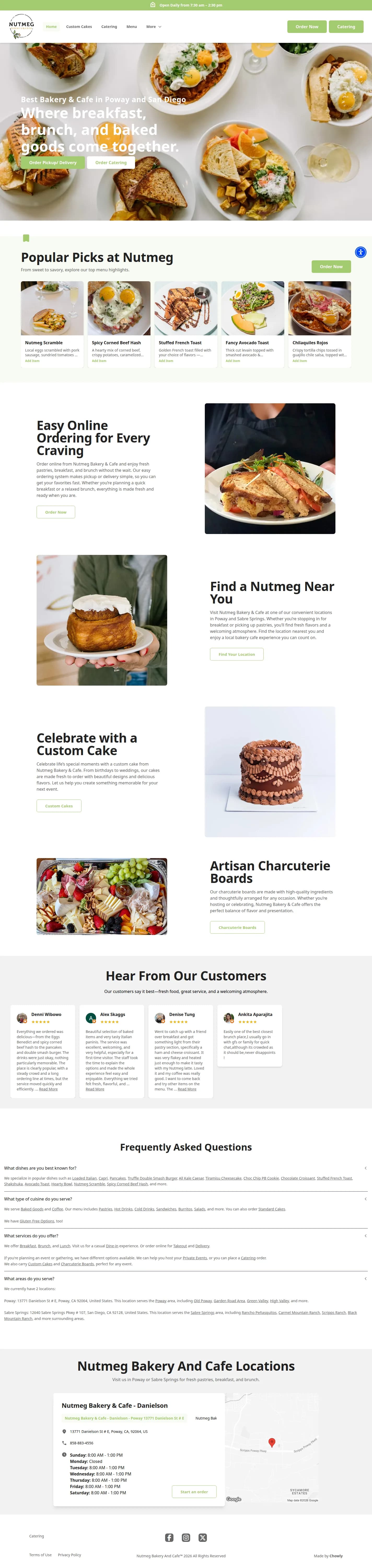 Nutmeg Bakery & Cafe website design, full page