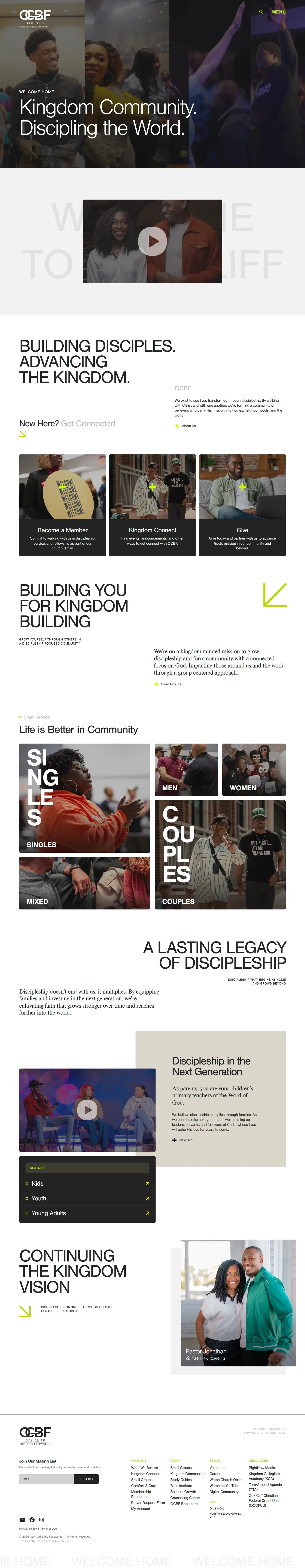 Oak Cliff Bible Fellowship website design, full page