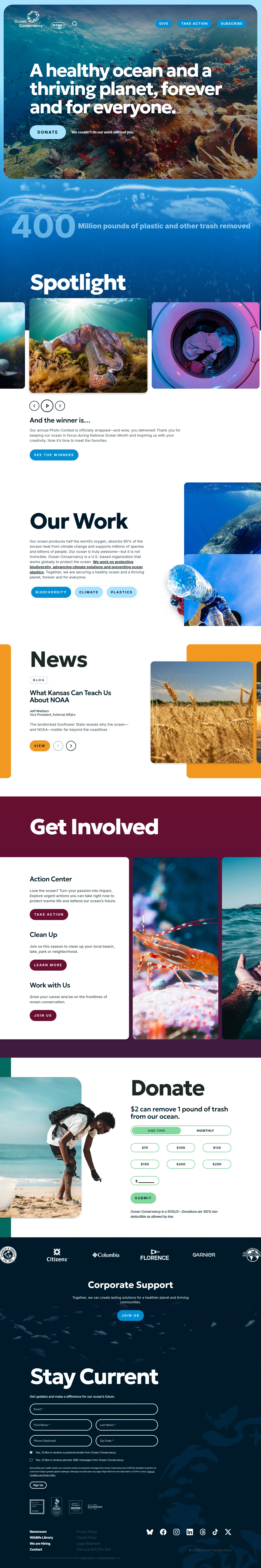 Ocean Conservancy website design, full page