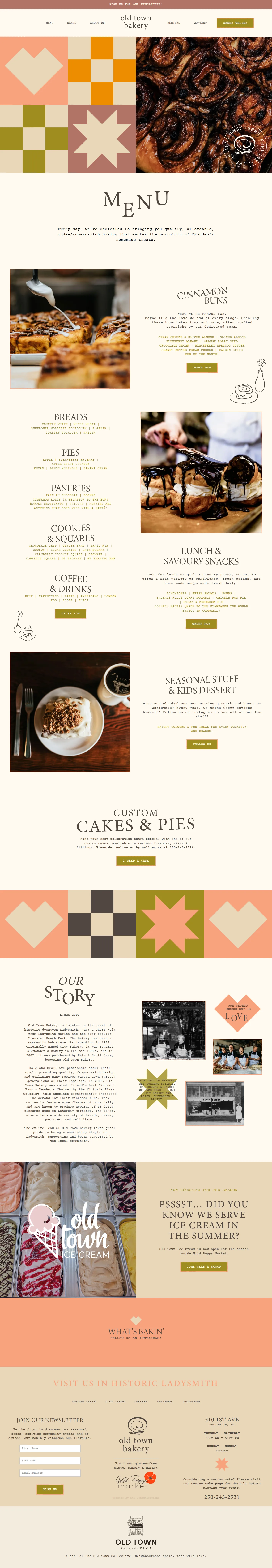 Old Town Bakery website design, full page