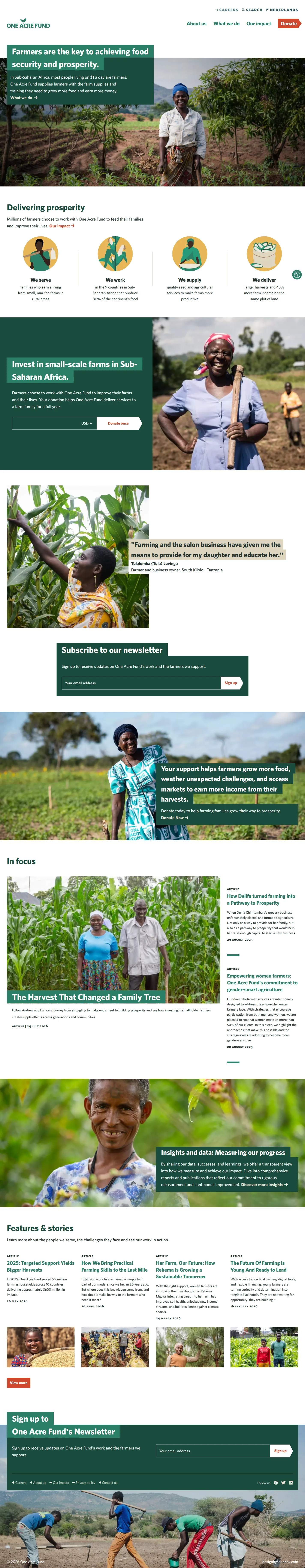 One Acre Fund website design, full page