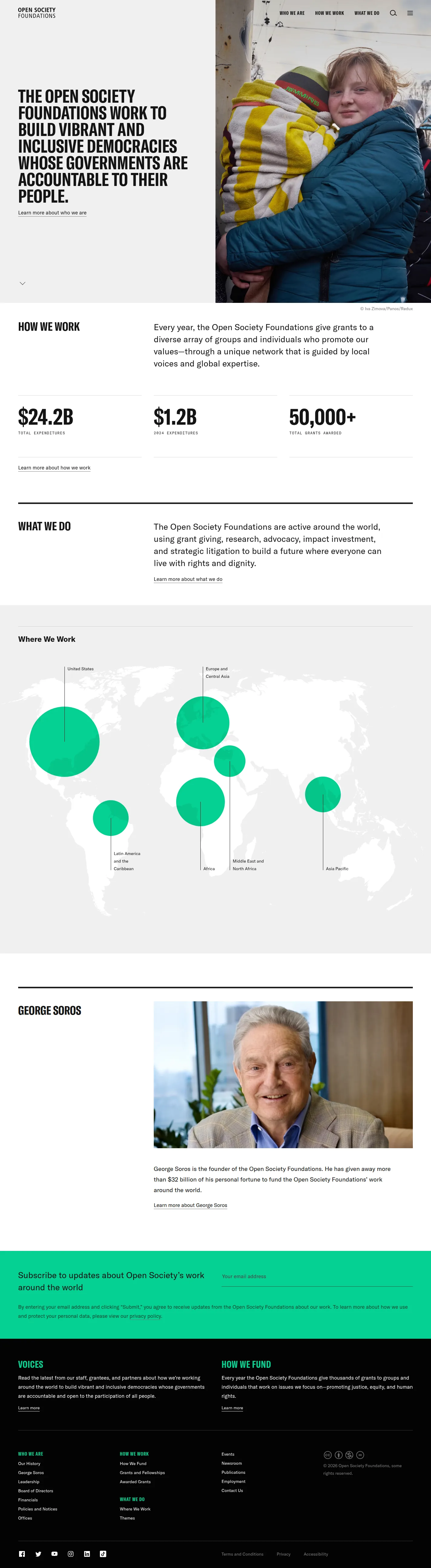 Open Society Foundations website design, full page