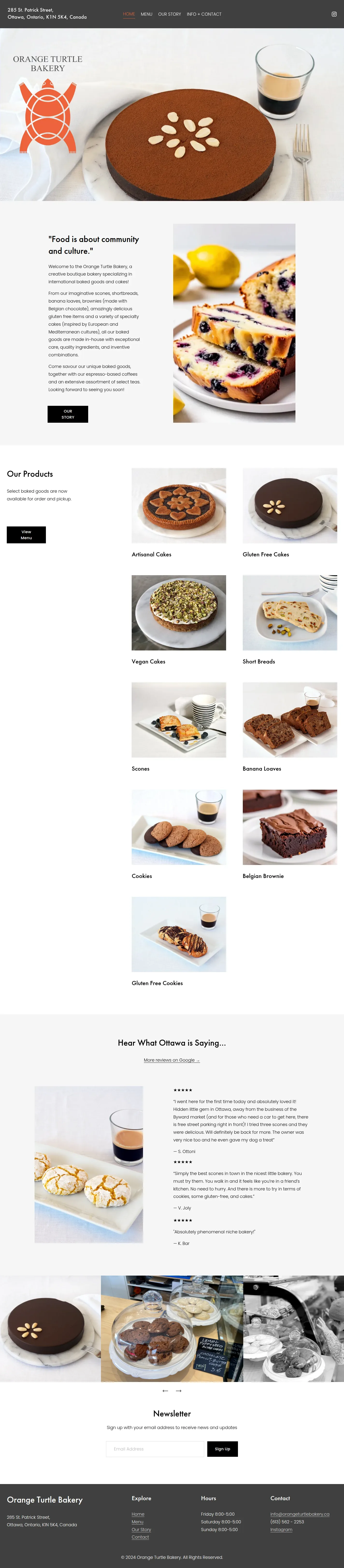 Orange Turtle Bakery website design, full page