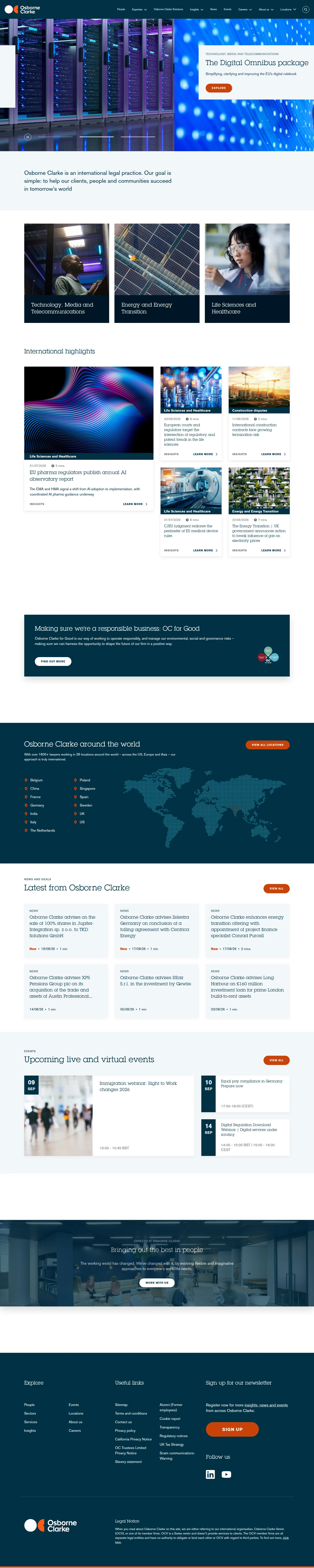 Osborne Clarke website design, full page