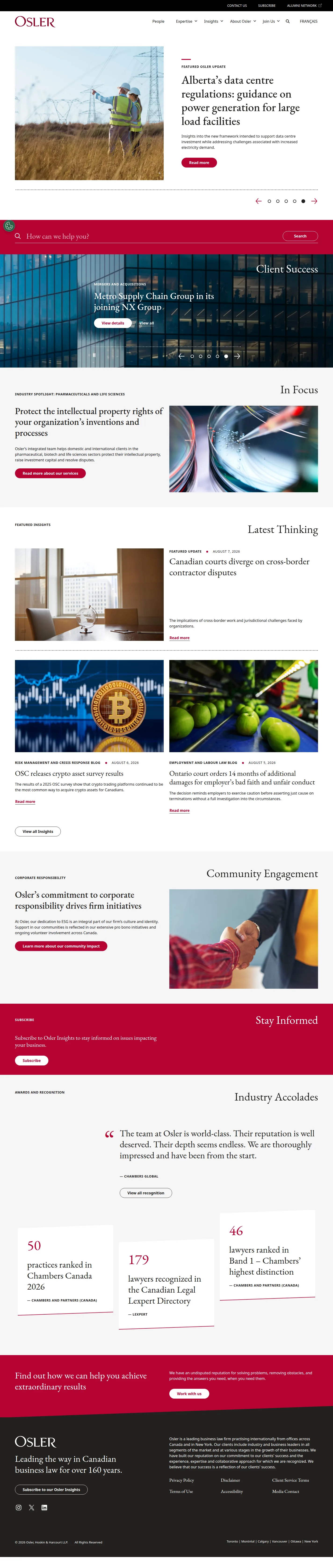 Osler website design, full page
