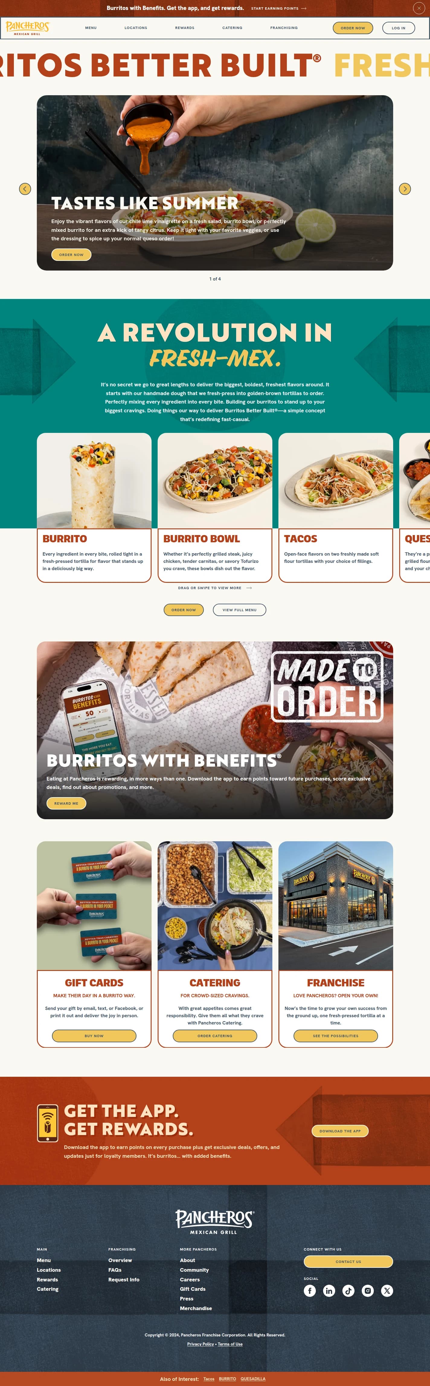 Pancheros website design, full page