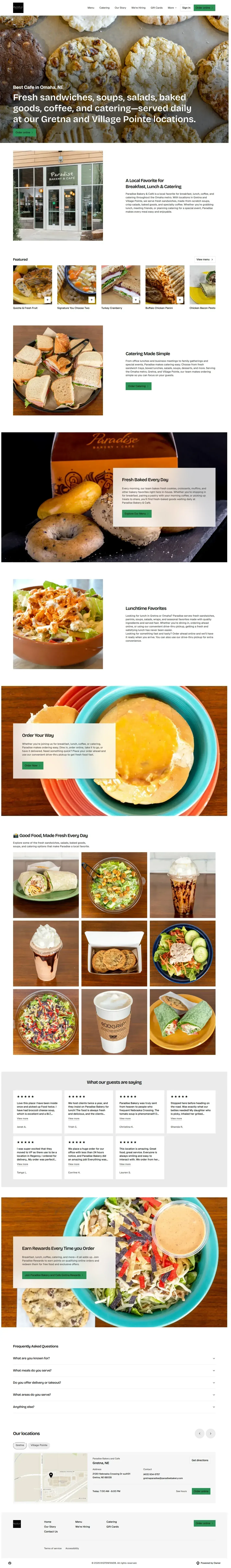 Paradise Bakery & Cafe website design, full page