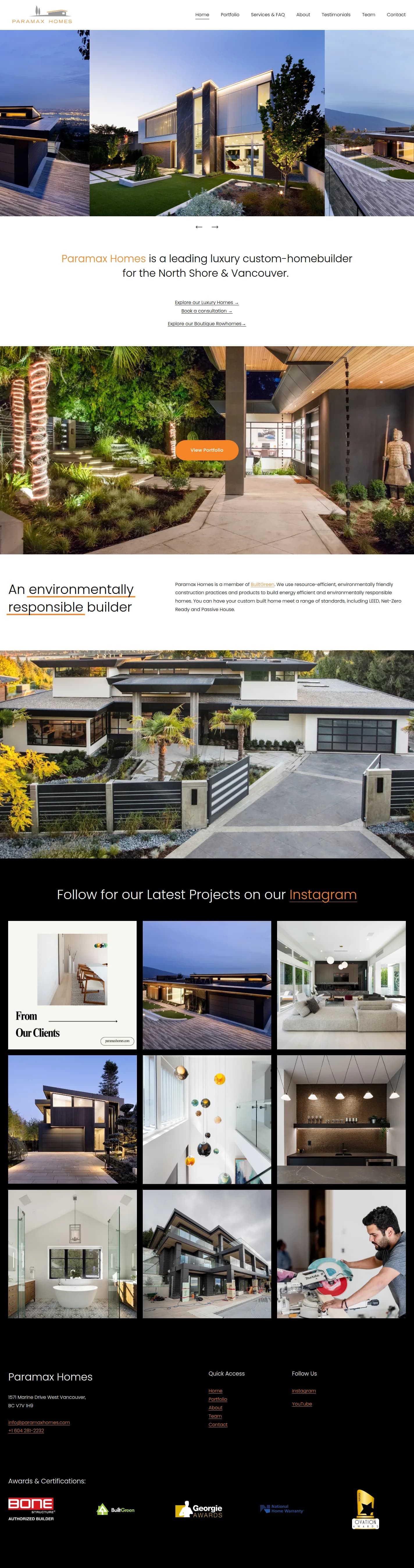 Paramax Homes website design, full page