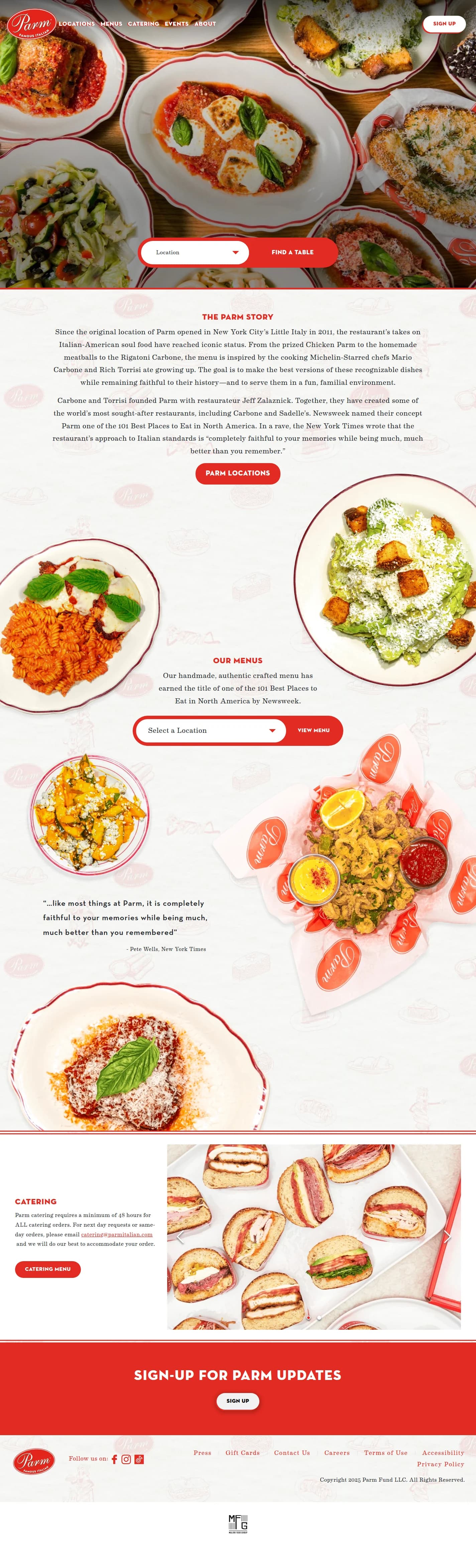 Parm website design, full page