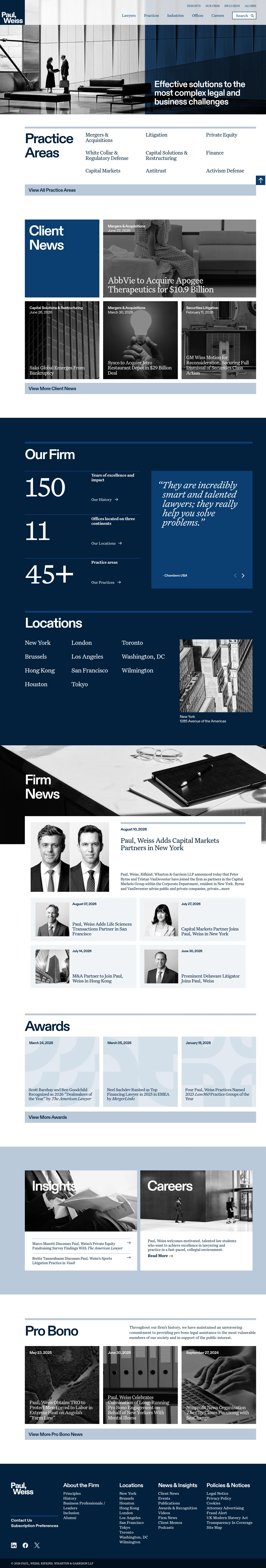 Paul, Weiss website design, full page