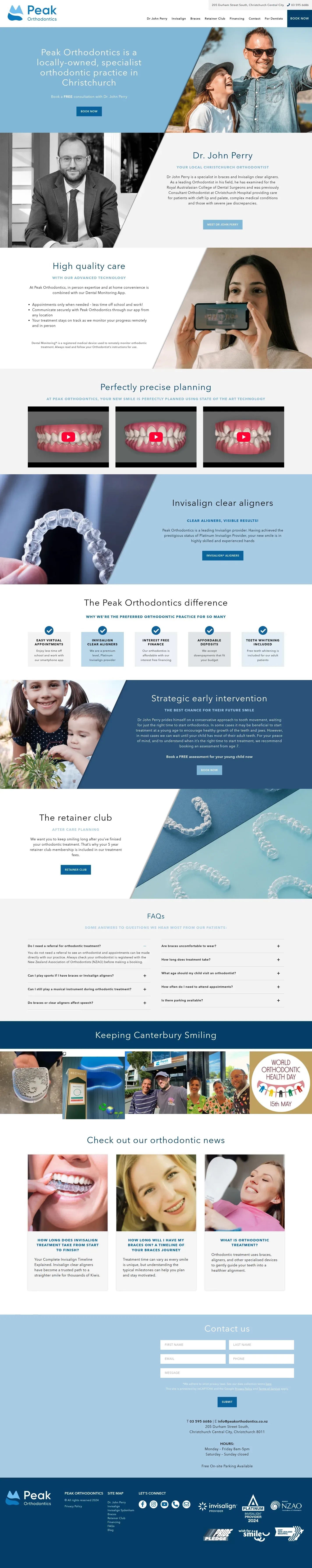 Peak Orthodontics website design, full page