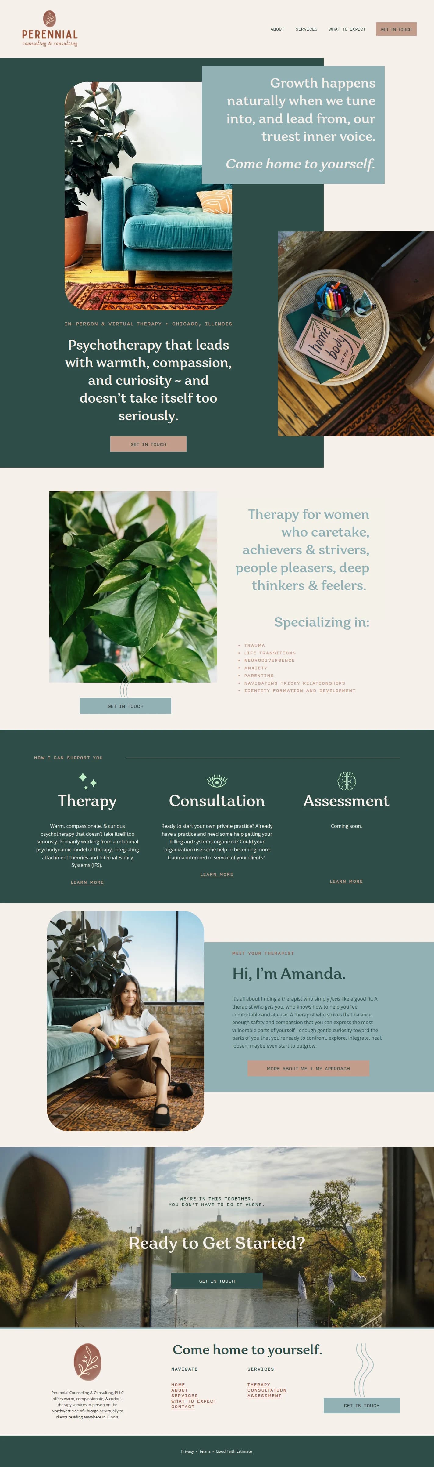 Perennial Counseling & Consulting website design, full page