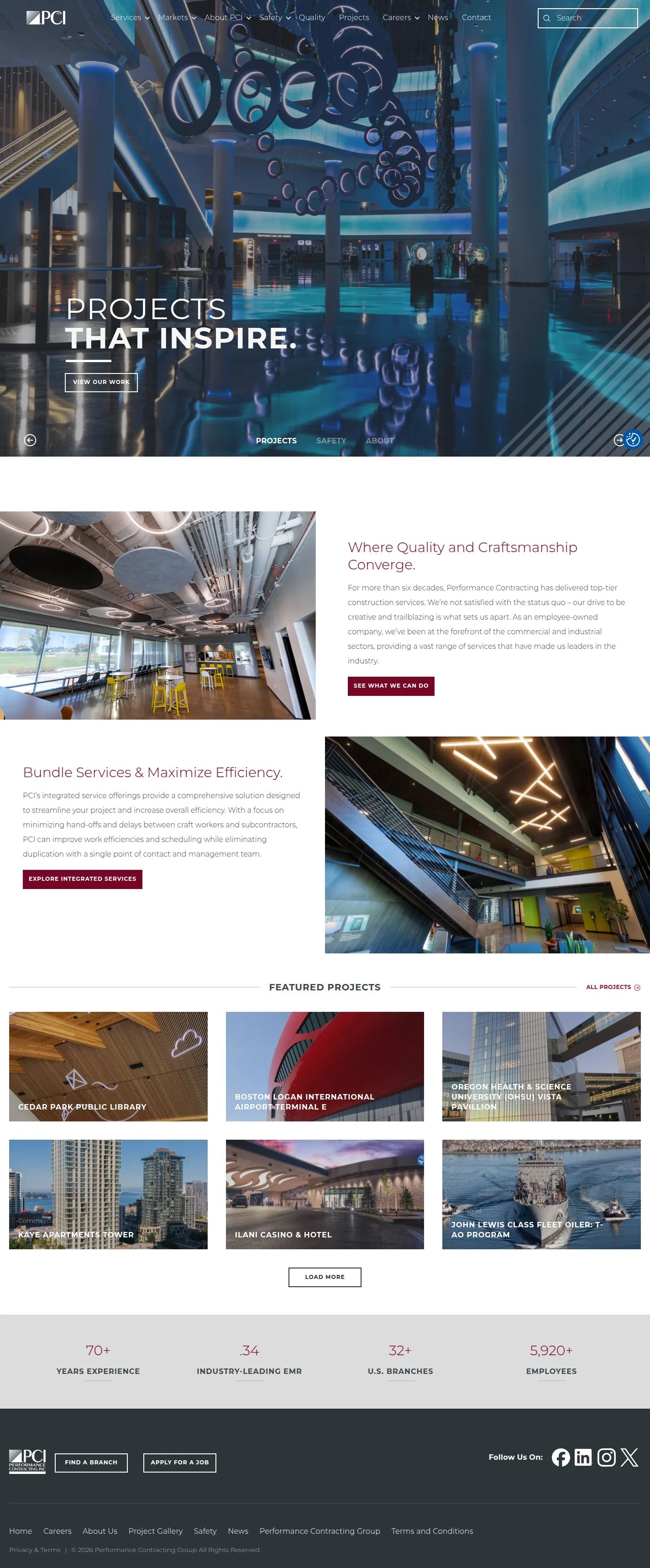 Performance Contracting website design, full page