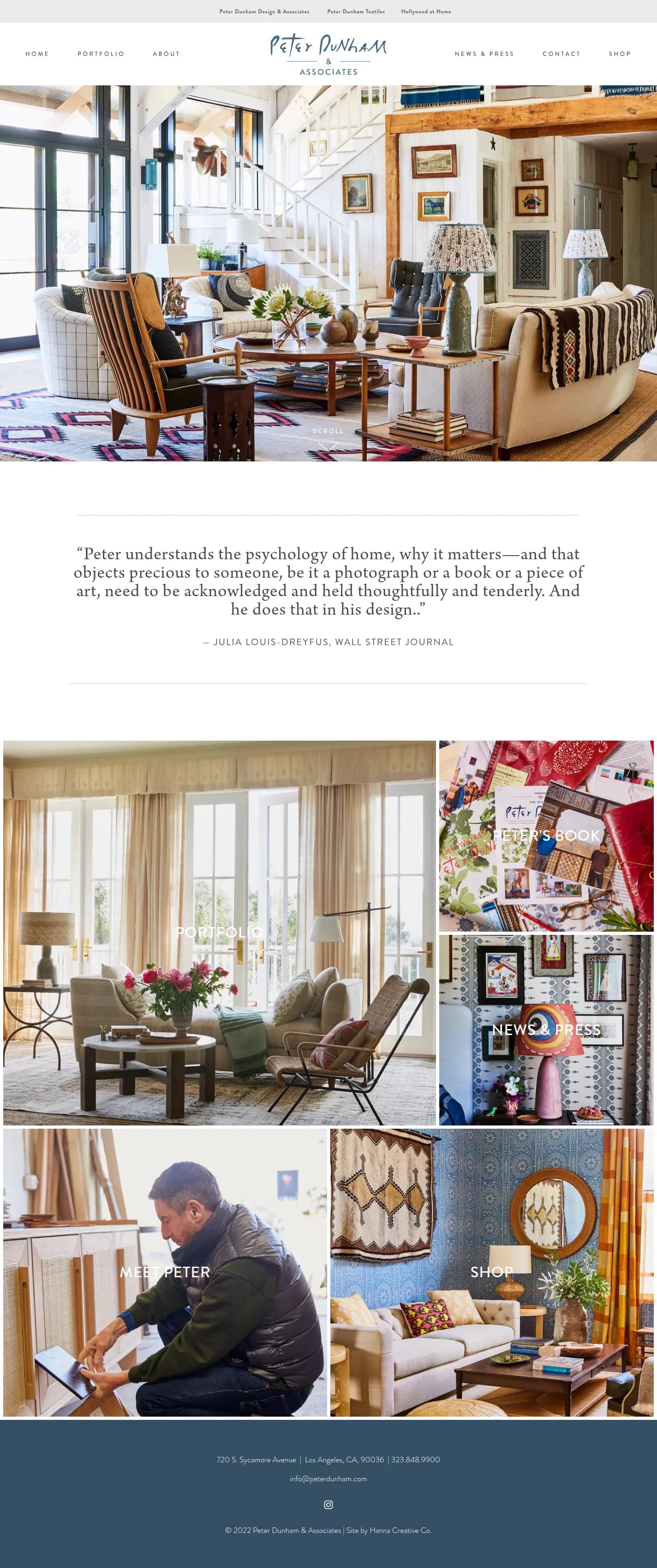 Peter Dunham Design website design, full page