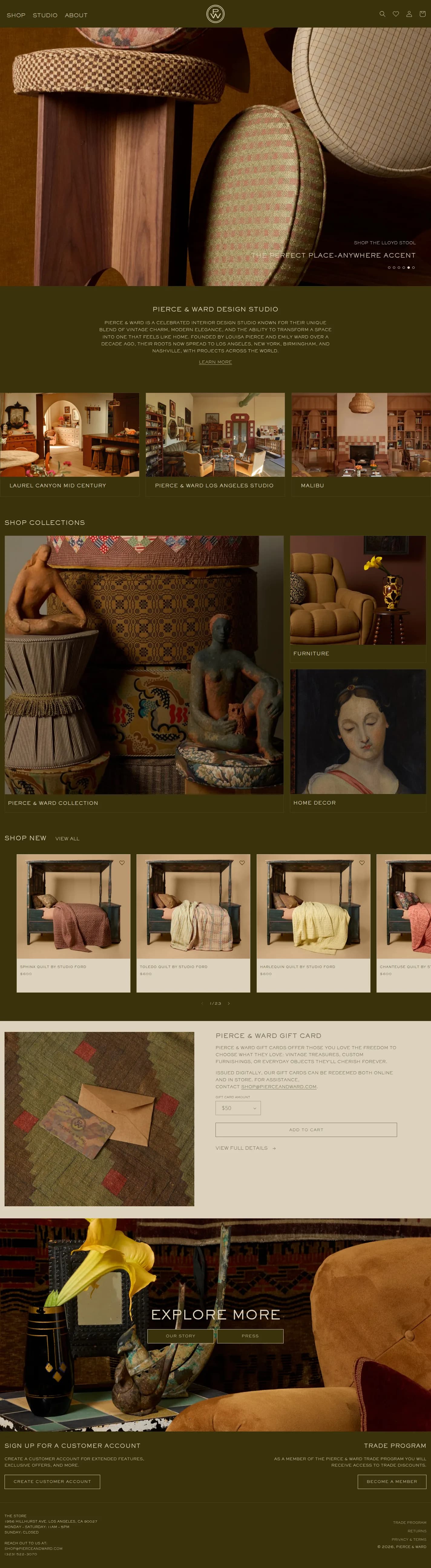 Pierce & Ward website design, full page