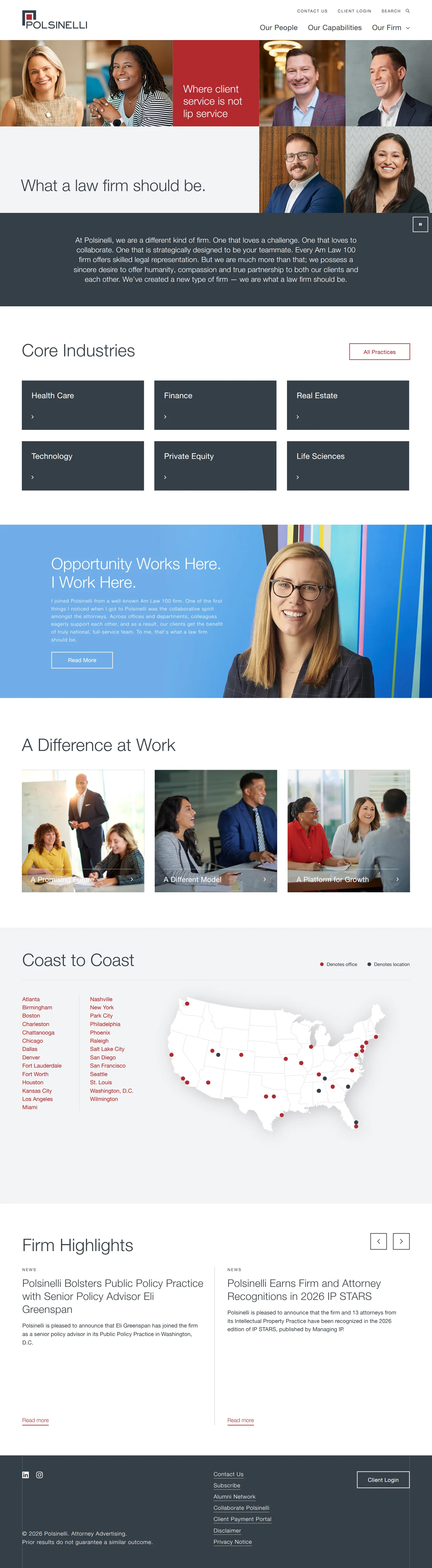 Polsinelli website design, full page