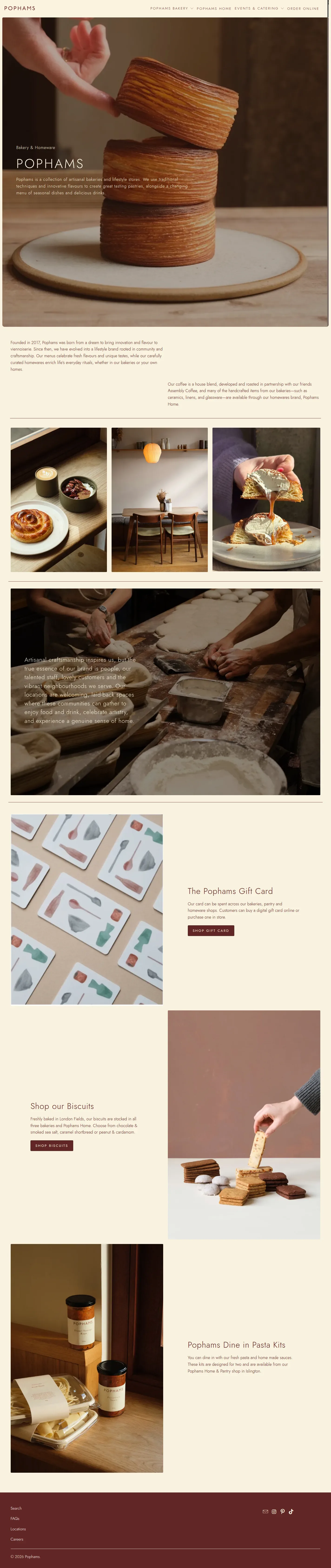 Pophams website design, full page