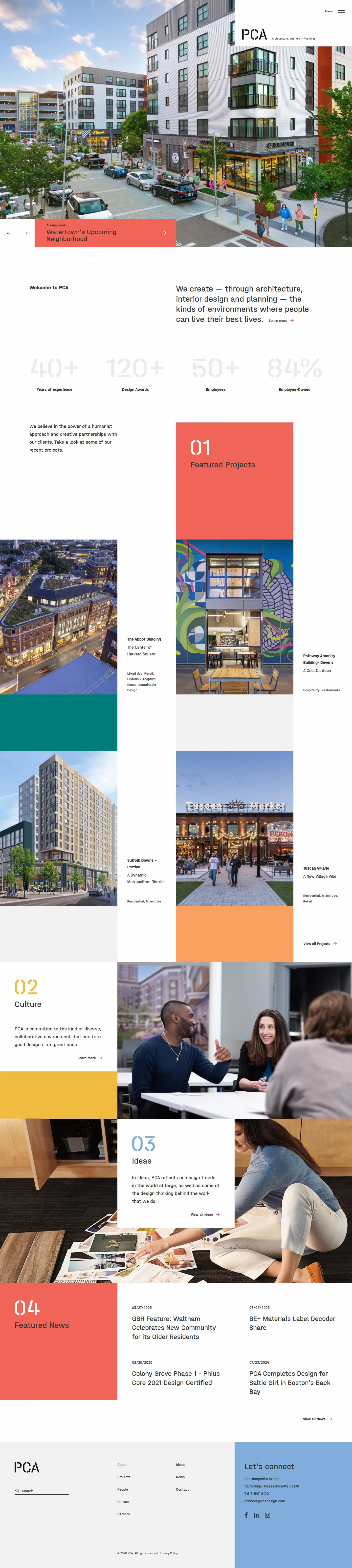 PCA website design, full page