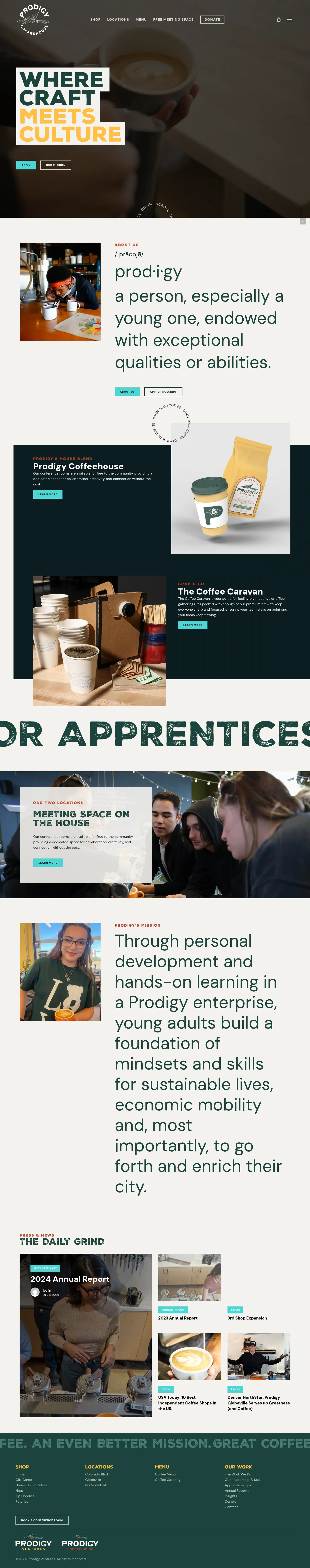 Prodigy Coffeehouse website design, full page