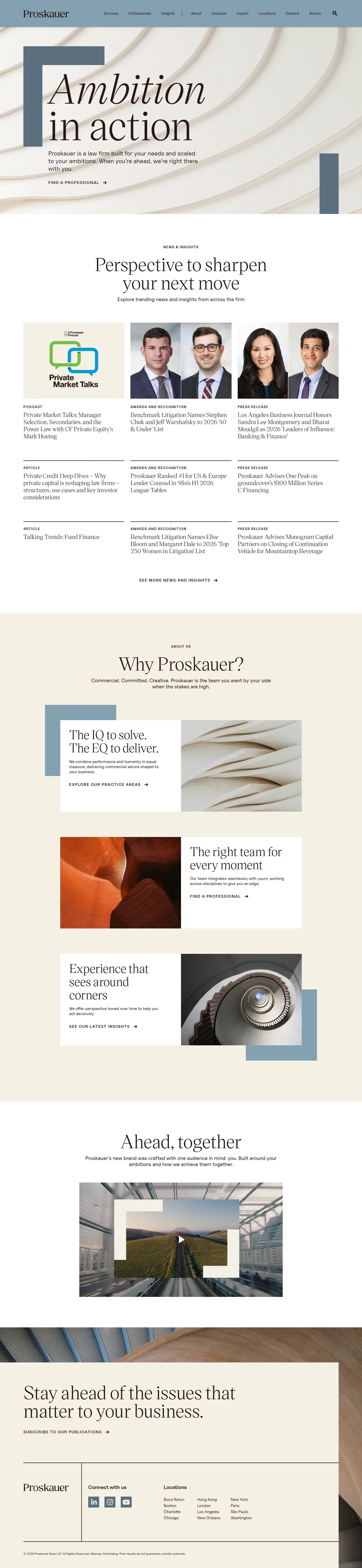 Proskauer website design, full page
