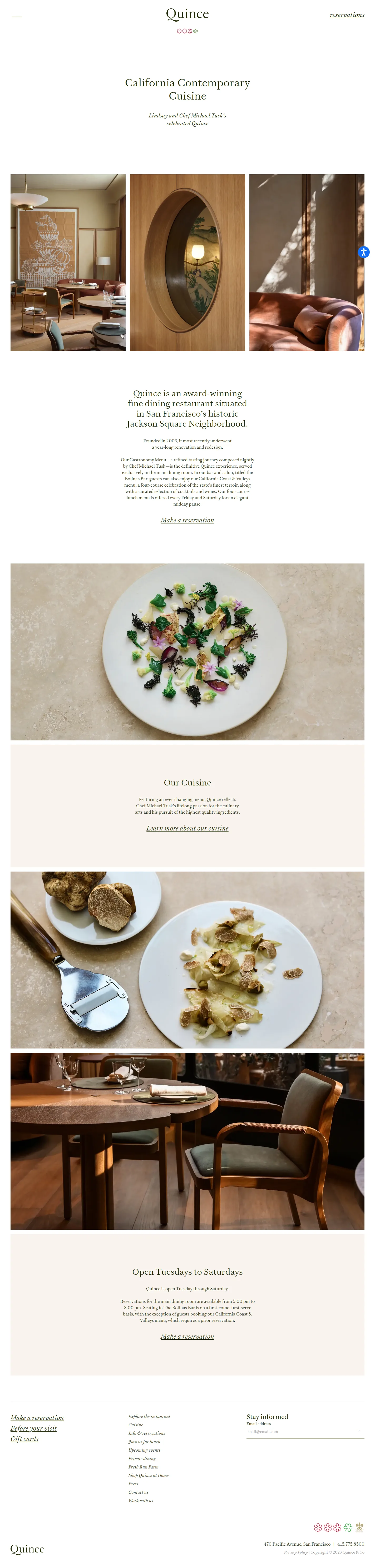 Quince website design, full page