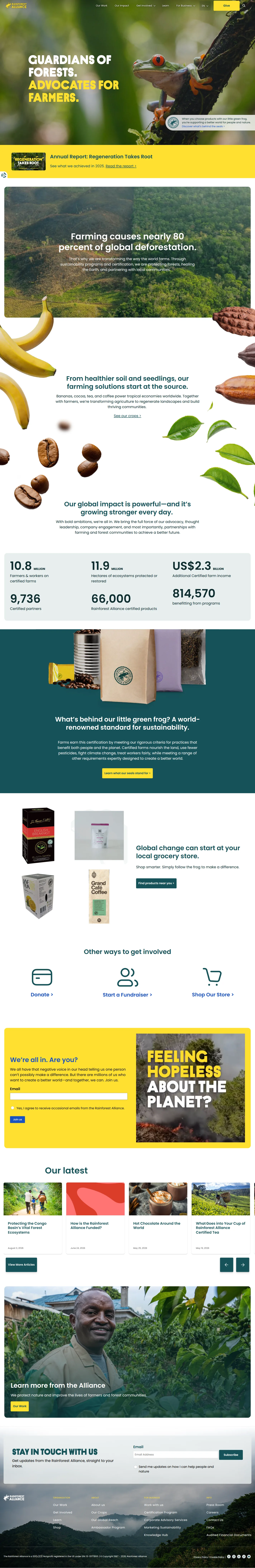 Rainforest Alliance website design, full page
