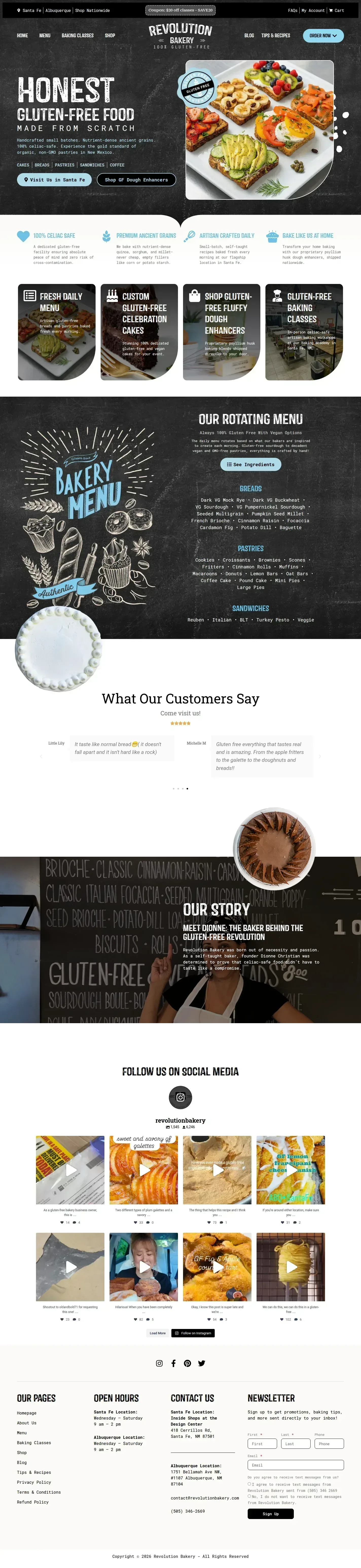 Revolution Bakery website design, full page