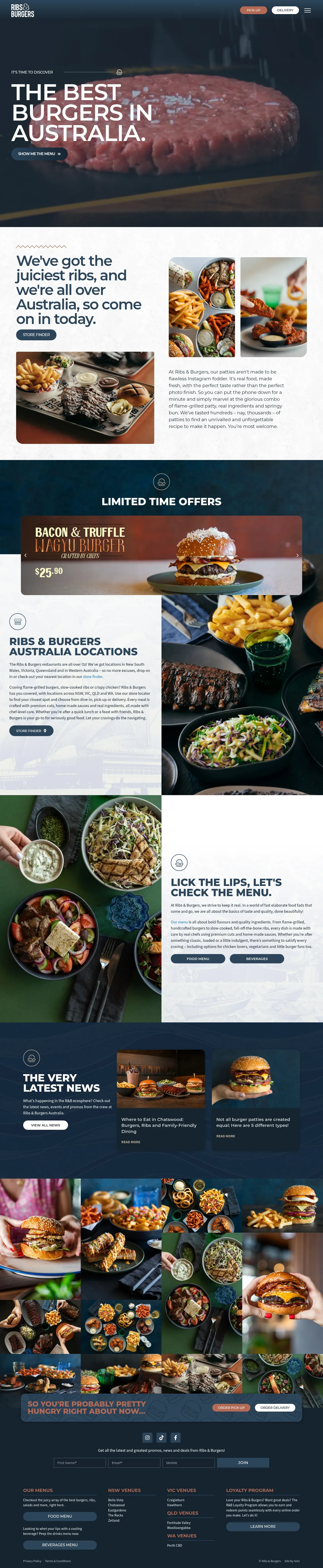 Ribs & Burgers website design, full page