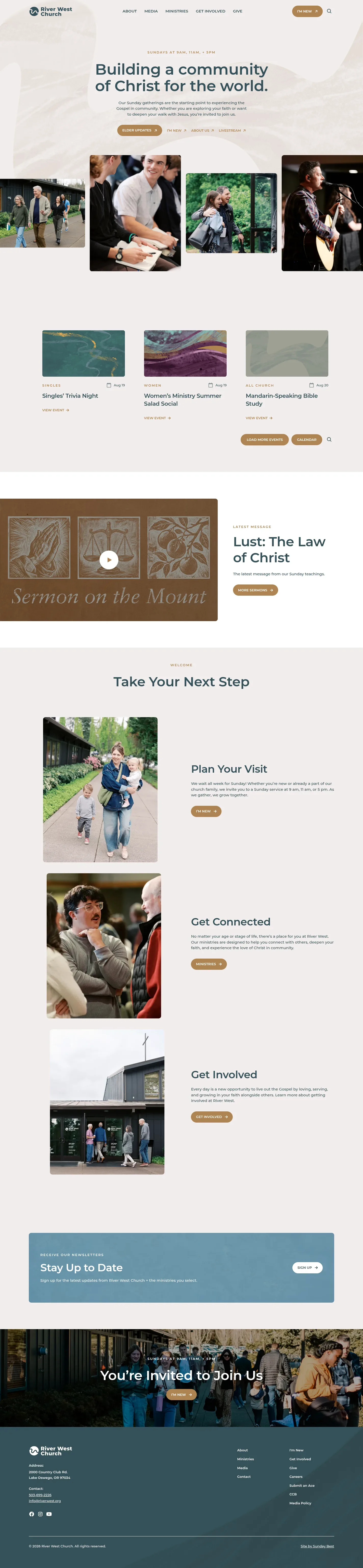 River West Church website design, full page