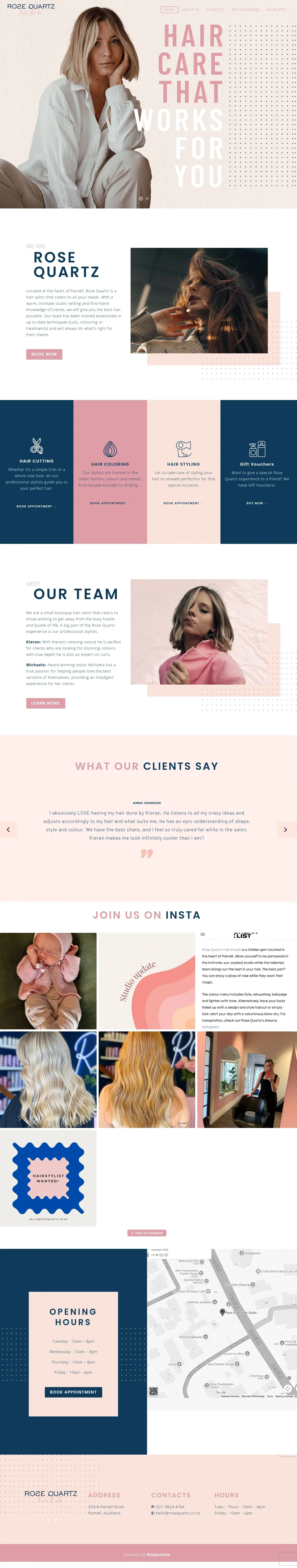 Rose Quartz website design, full page