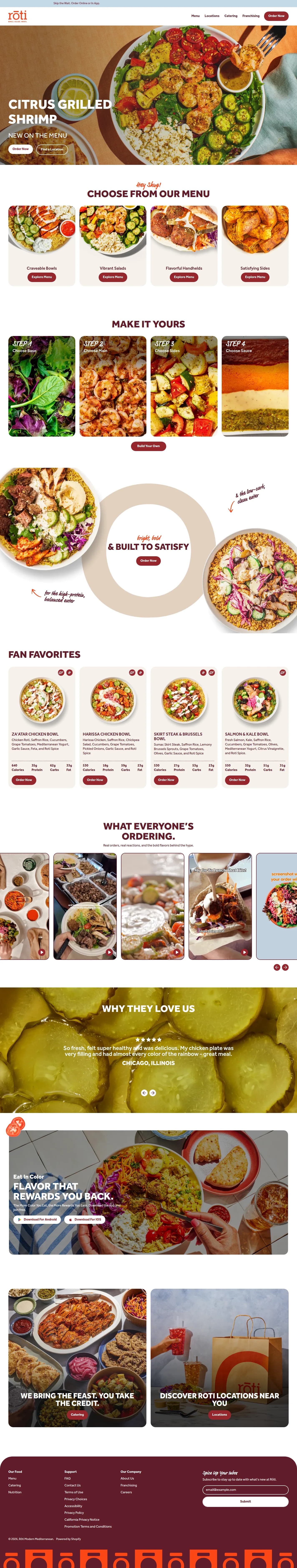 Rōti Mediterranean website design, full page