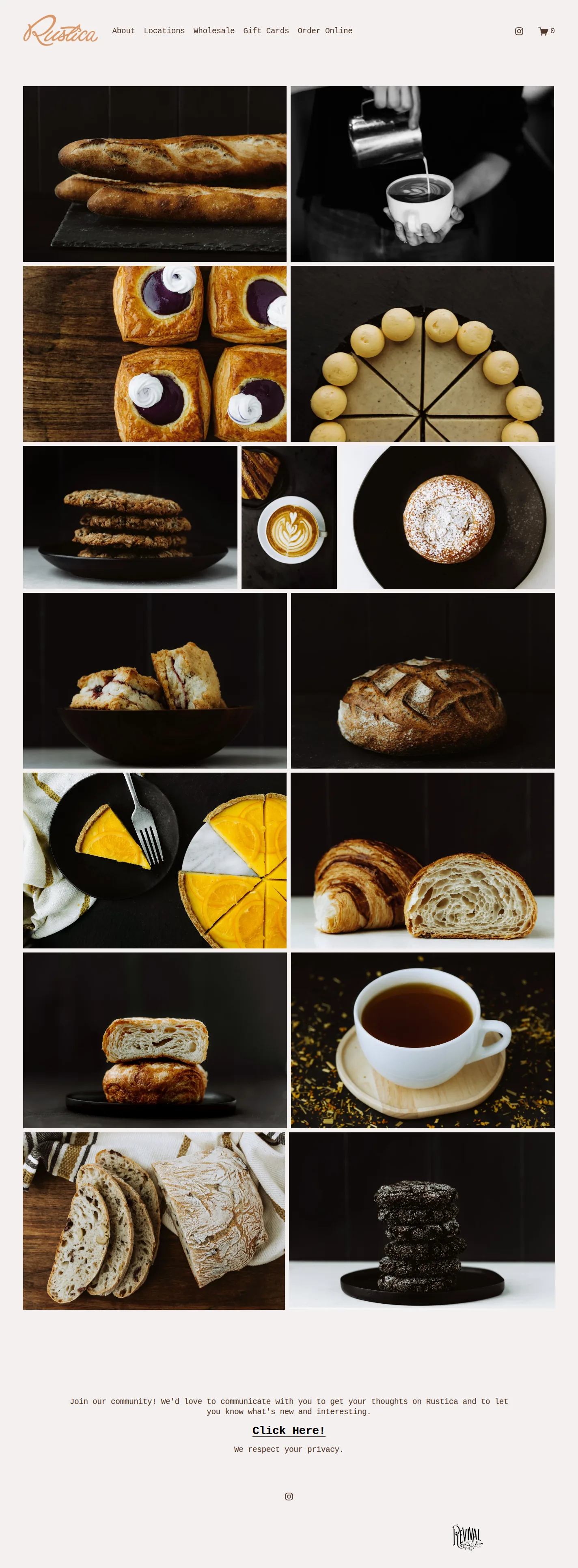 Rustica Bakery & Cafe website design, full page