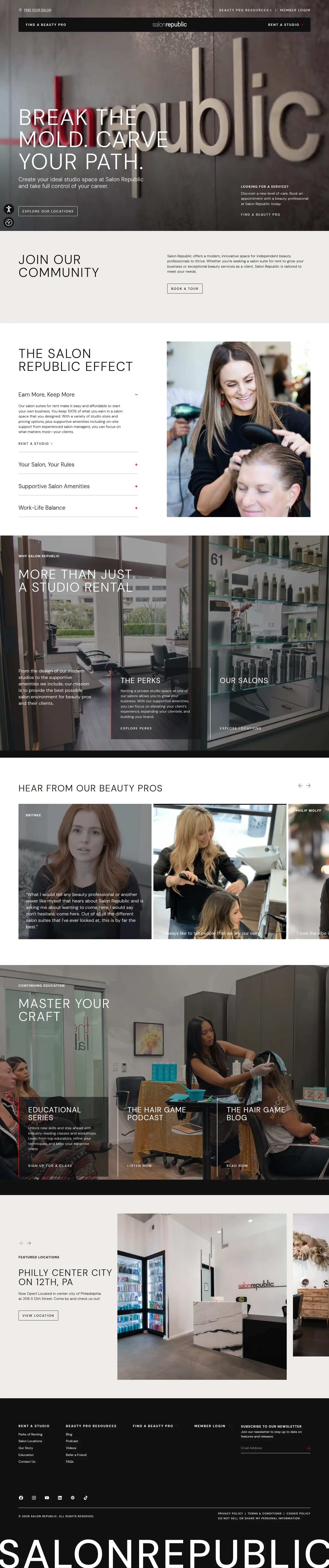 Salon Republic website design, full page
