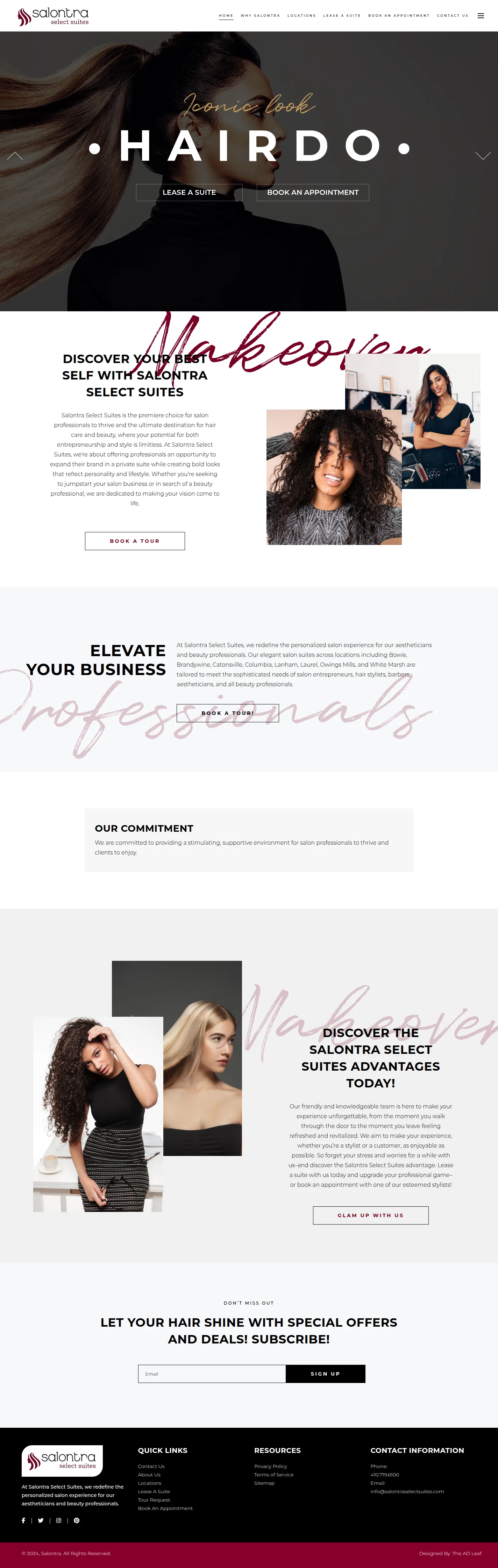 Salontra Select Suites website design, full page