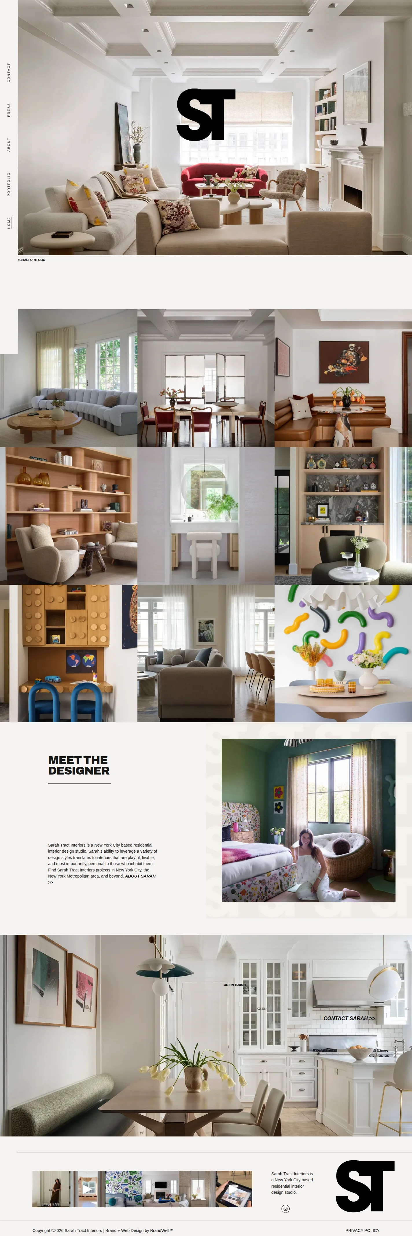 Sarah Tract Interiors website design, full page