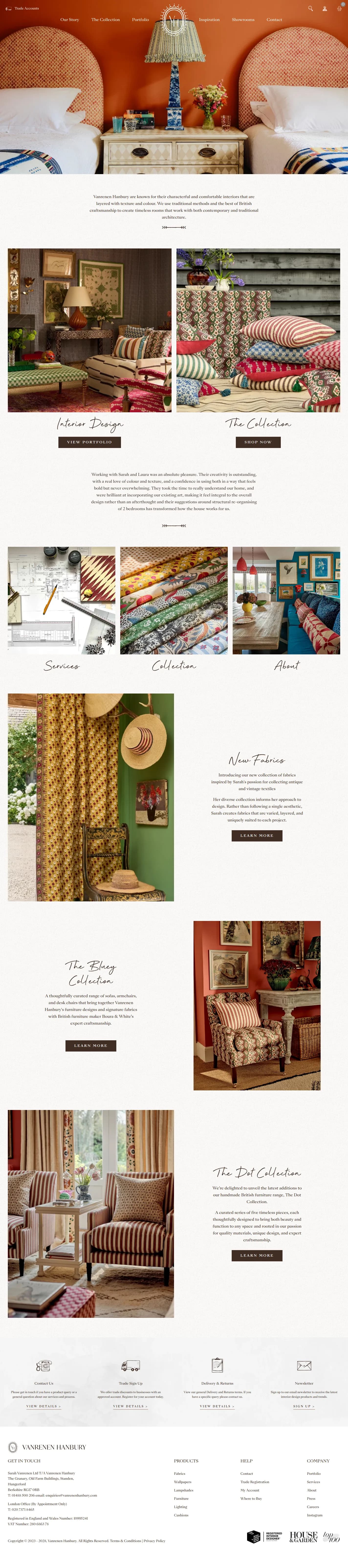 Vanrenen Hanbury website design, full page