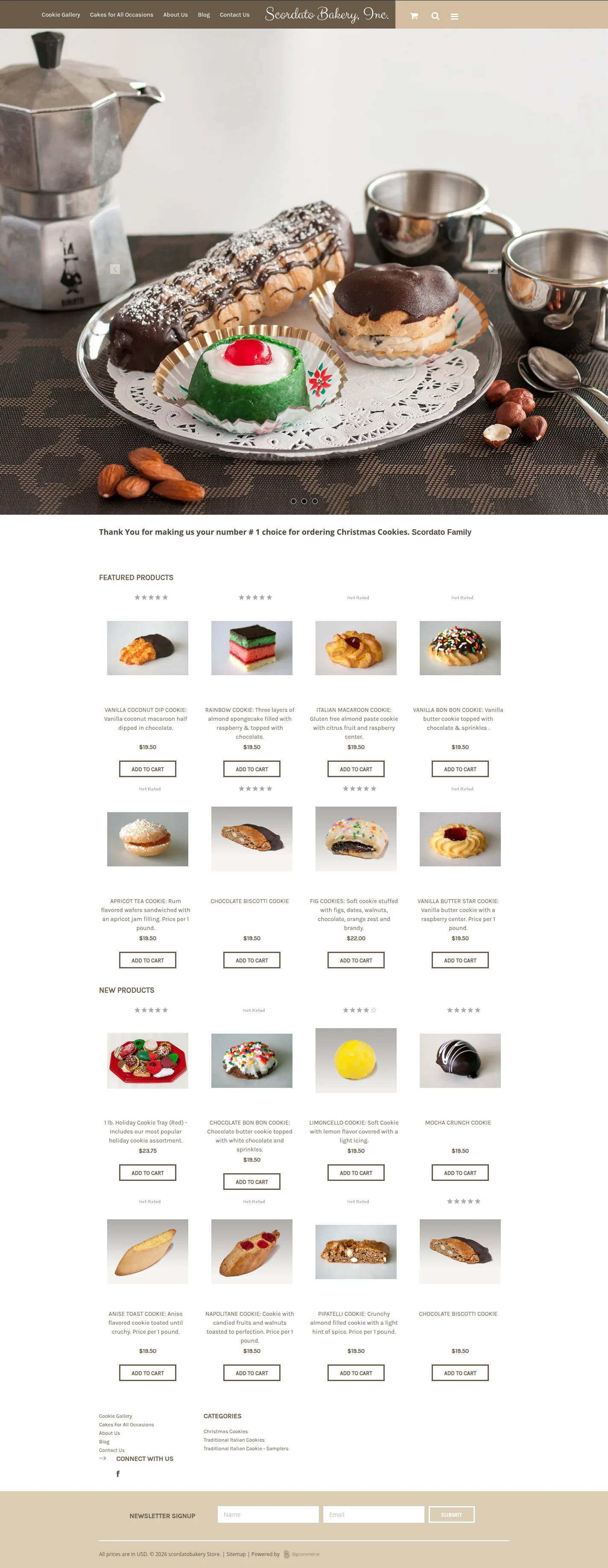 Scordato Bakery website design, full page