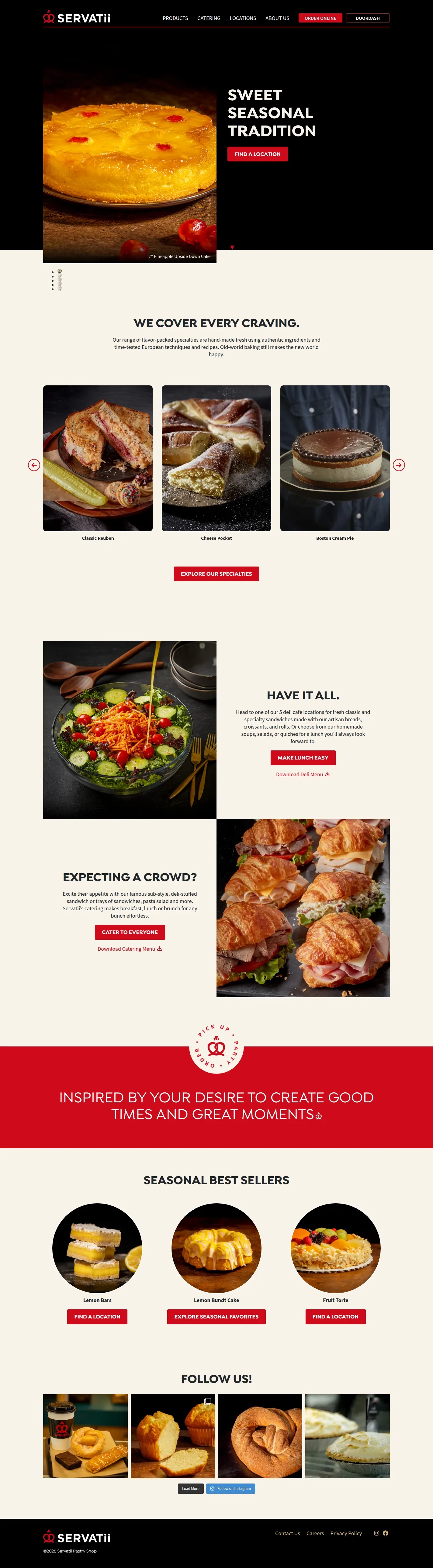 Servatii Pastry Shop website design, full page