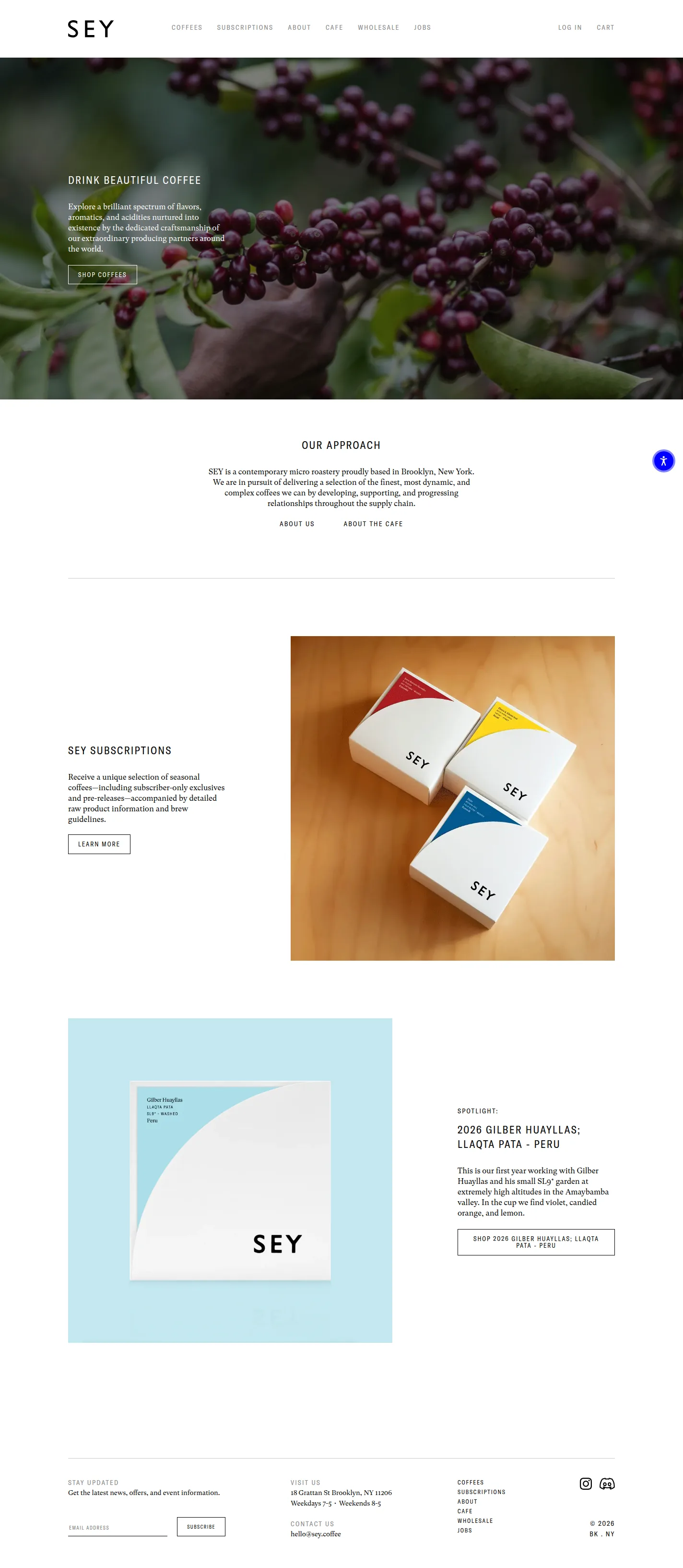SEY website design, full page