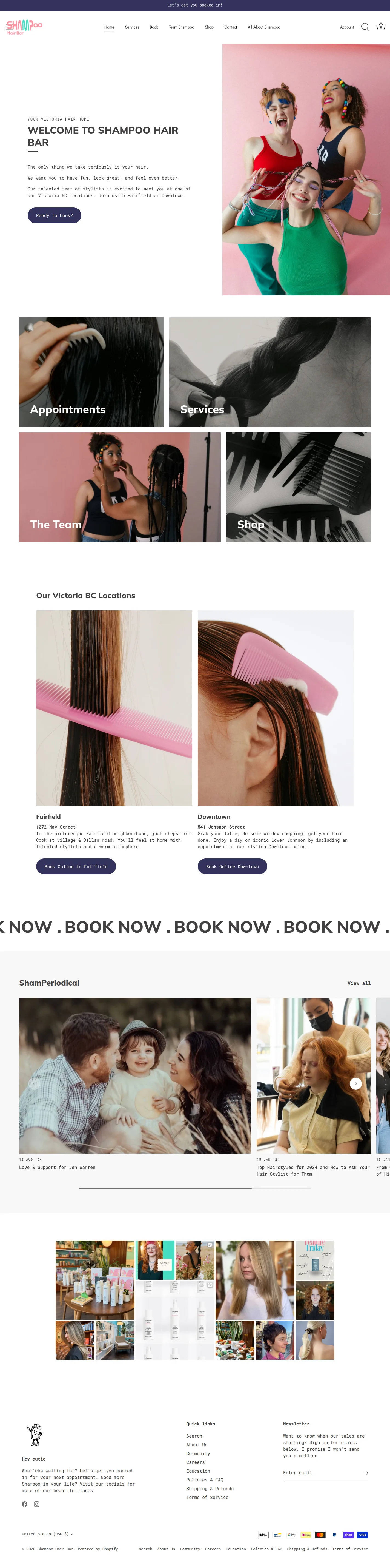 Shampoo Hair Bar website design, full page
