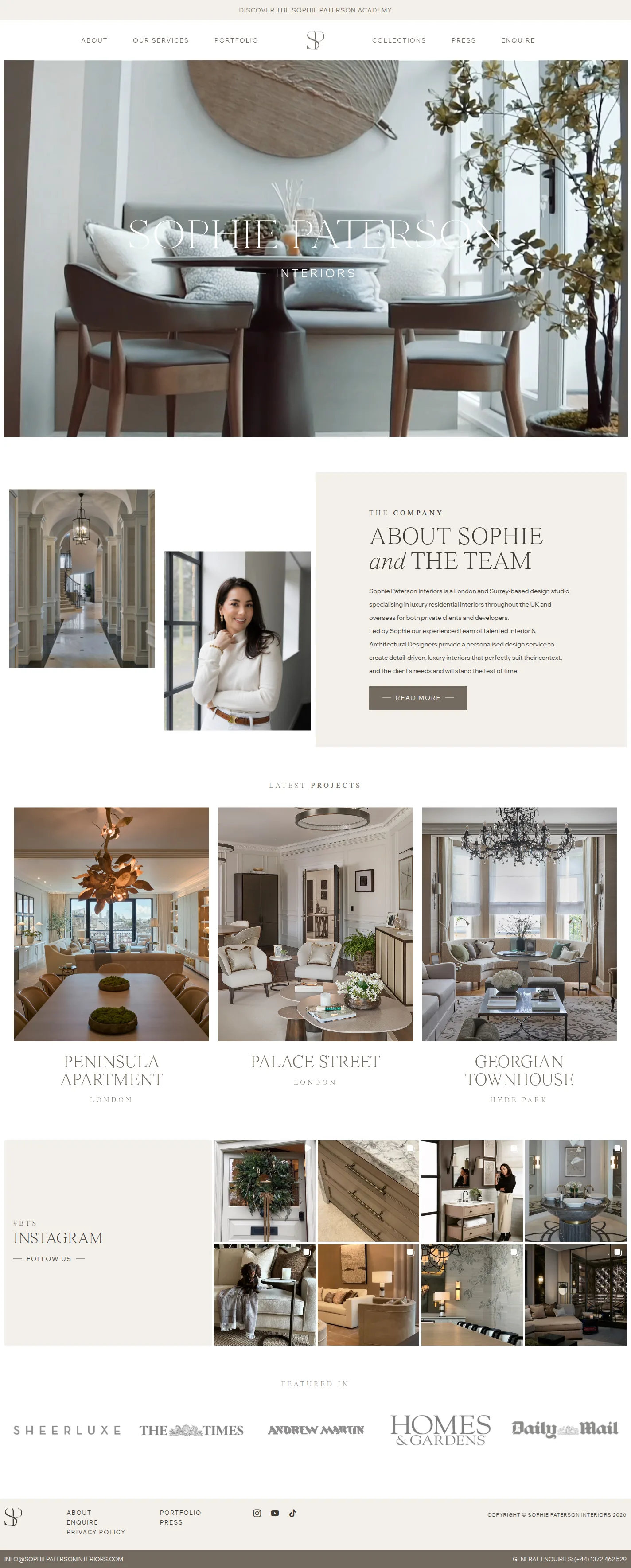 Sophie Paterson Interiors website design, full page